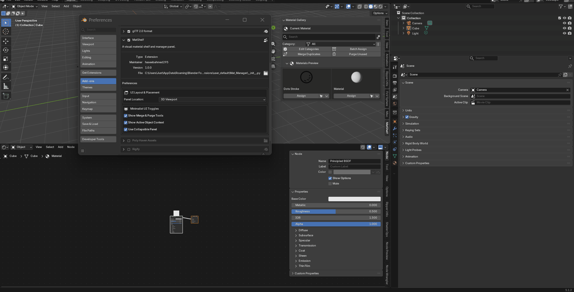 MatShelf addon preferences for customizing panel location and UI options