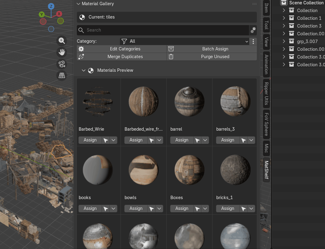 MatShelf sorting and filtering materials by name and usage count